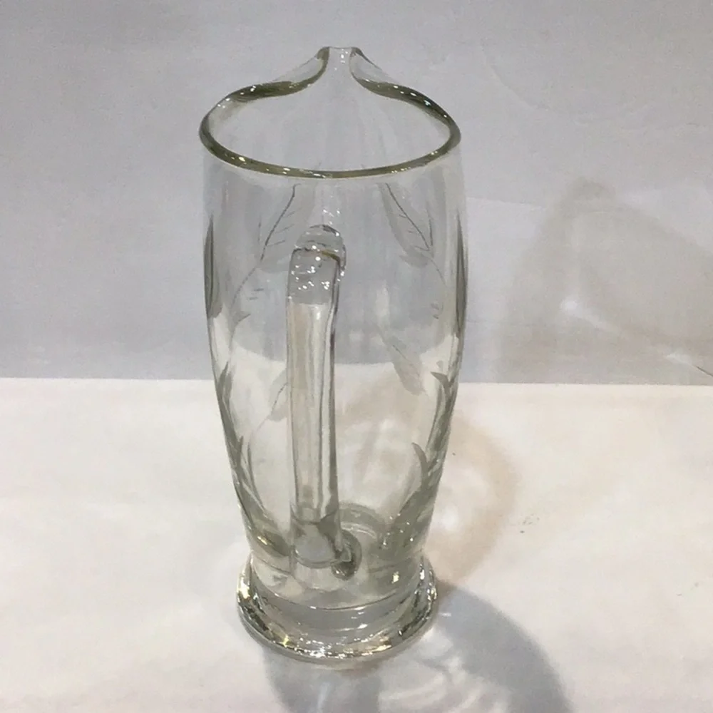 Fancy floral cut blown glass cocktail pitcher